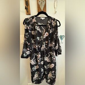 Floral Black Dress with open shoulders